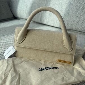 Jacquemus Beige Clutch with Gold Logo
